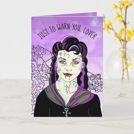 Vrouw Vampier, Romantisch Halloween I BITE Kaart (Gele Bloem)