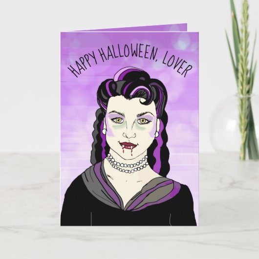 Vrouw Vampire, Romantic Halloween Kaart (Voorkant)