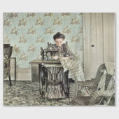 Vrouw van 1890 bij naaimachine Foto geblindeerd Cadeaupapier (Vlak)