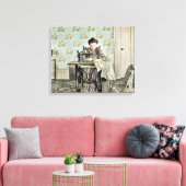 Vrouw van 1890 bij naaimachine Foto geblindeerd Canvas Afdruk (Insitu (Woonkamer))