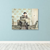 Vrouw van 1890 bij naaimachine Foto geblindeerd Canvas Afdruk (Insitu (Houten vloer))