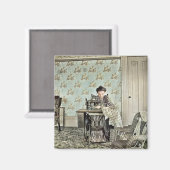 Vrouw van 1890 bij naaimachine Foto geblindeerd Magneet (Voorkant / Achterkant)