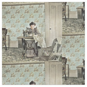 Vrouw van 1890 bij naaimachine Foto geblindeerd Stof