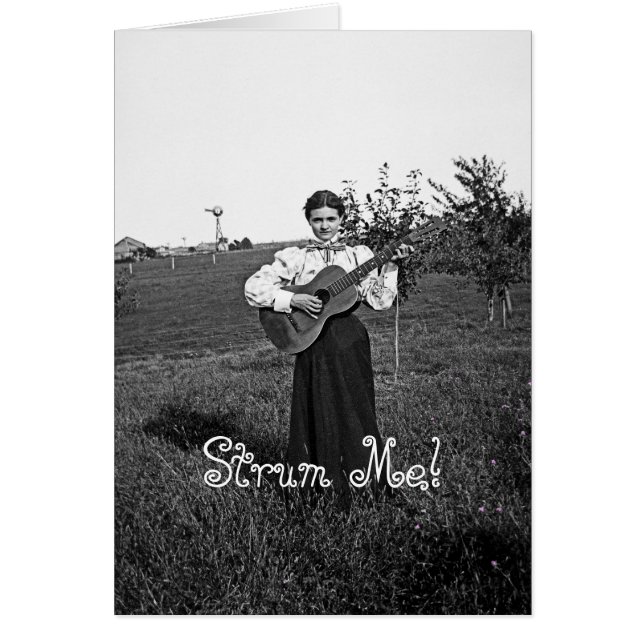 Vrouw van 1890 met Guitar Foto Strum Me! Jouw teks (Voorkant)