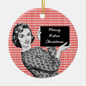 Vrouw van 1950 met kerstteken V2 Keramisch Ornament (Voorkant)