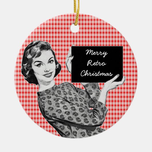 Vrouw van 1950 met kerstteken V2 Keramisch Ornament (Voorkant)