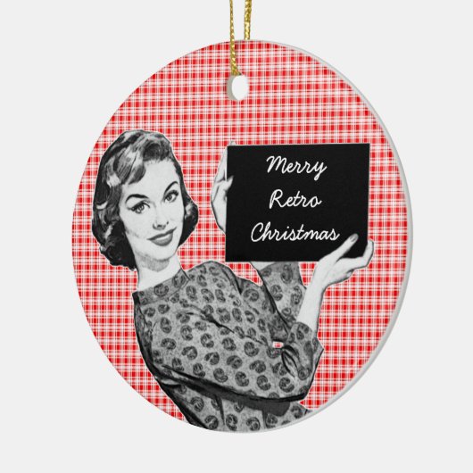 Vrouw van 1950 met kerstteken V2 Keramisch Ornament (Links)