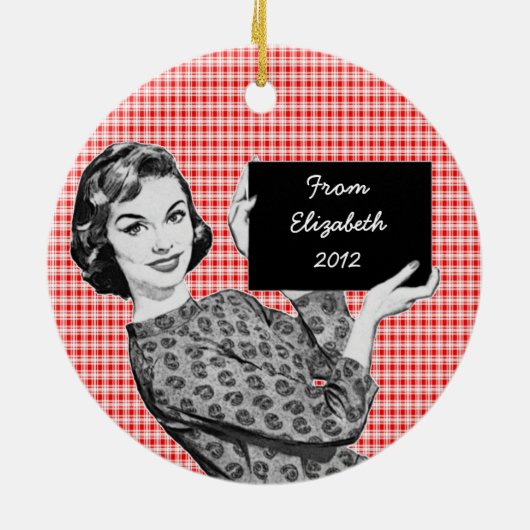 Vrouw van 1950 met kerstteken V2 Keramisch Ornament (Achterkant)