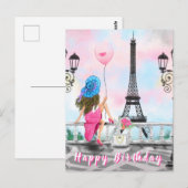 Vrouw van de Birthday Kaart met een roze ballon in (Voorkant / Achterkant)