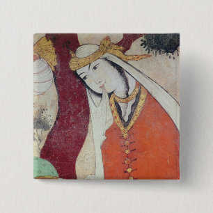 Vrouw van de rechtbank van Shah Abbas I, 1585-1627 Vierkante Button 5,1 Cm