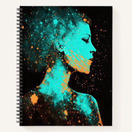 Vrouw van de sterren Gold en Blauwgroen Grote Soft Notitieboek