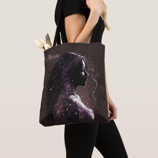 Vrouw van de sterren Paars & bruin Tote Bag (Dichtbij)