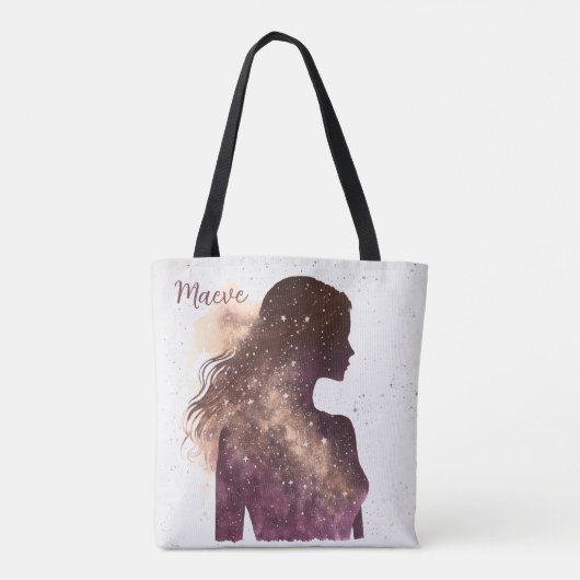 Vrouw van de sterren Paarse en bruine Canvas tas (Achterkant)