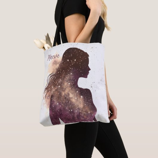 Vrouw van de sterren Paarse en bruine Canvas tas (Dichtbij)