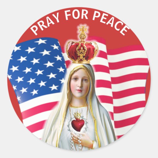 Vrouw van Fatima USA VLAG Gezegende Moeder Ronde Sticker (Voorkant)