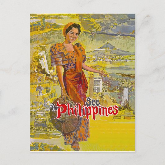 Vrouw van filippijnen, vintage-reizen briefkaart (Voorkant)