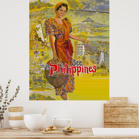 Vrouw van filippijnen, vintage-reizen poster (Keuken)