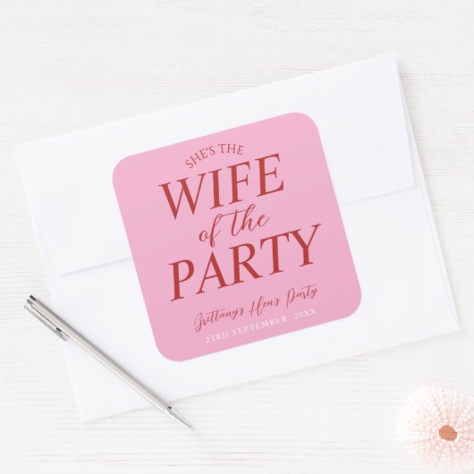 Vrouw van het feest Roze kippenfeestje Vierkante Sticker (Envelop)