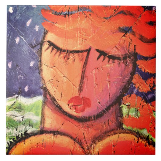 Vrouw van het Zee Abstracte schilderende keramisch Tegeltje (Voorkant)