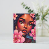 vrouw van kleur met bloemen in haar haar briefkaart (Staand voorkant)