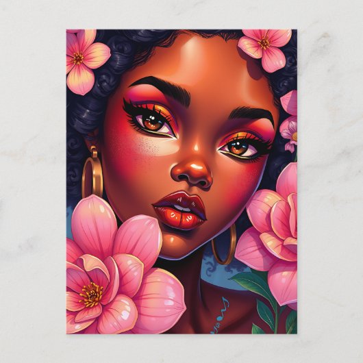 vrouw van kleur met bloemen in haar haar briefkaart (Voorkant)