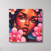 vrouw van kleur met roze bloemen canvas afdruk (Voorkant)