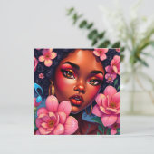  vrouw van kleur met roze bloemen kaart (Staand voorkant)