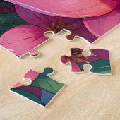  vrouw van kleur met roze bloemen legpuzzel (Zijkant)