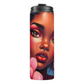  vrouw van kleur met roze bloemen thermosbeker (Voorkant)