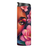  vrouw van kleur met roze bloemen thermosbeker (Geroteerd rechts)