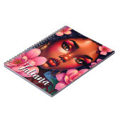  vrouw van kleur roze bloemen gepersonaliseerd notitieboek (Linkerzijde)