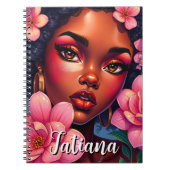  vrouw van kleur roze bloemen gepersonaliseerd notitieboek (Voorkant)