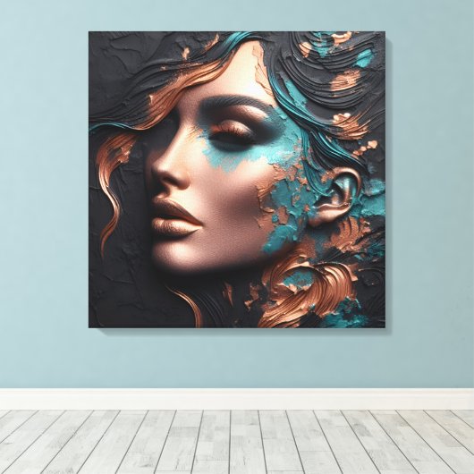 Vrouw van Koper - AI Creatie Canvas Afdruk (Insitu (Houten vloer))