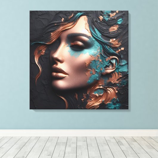 Vrouw van Koper - AI Creatie Canvas Afdruk (Insitu (Houten vloer))