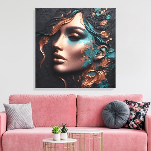 Vrouw van Koper - AI Creatie Canvas Afdruk (Insitu (Woonkamer))