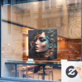 Vrouw van Koper - AI Creatie Raamsticker (Cafe Raam)