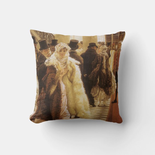 Vrouw van Mode door Tissot,  Victoriaans Kunst Kussen (Voorkant)