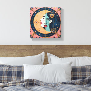 Vrouw van Nacht en Dag in de Maan Canvas Afdruk