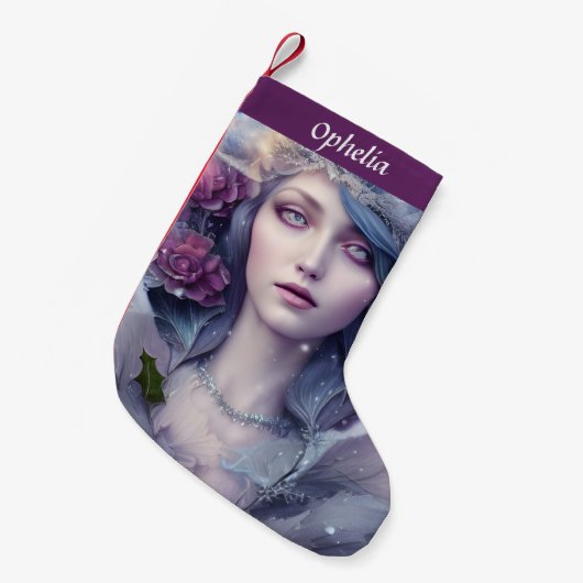 Vrouw van WinterFloral en sneeuw gepersonaliseerd Kleine Kerstsok (Voorkant (Hangend))