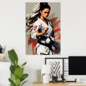 Vrouw vecht, Karate, Martial Art, Minimalisme, Poster (Thuiskantoor)