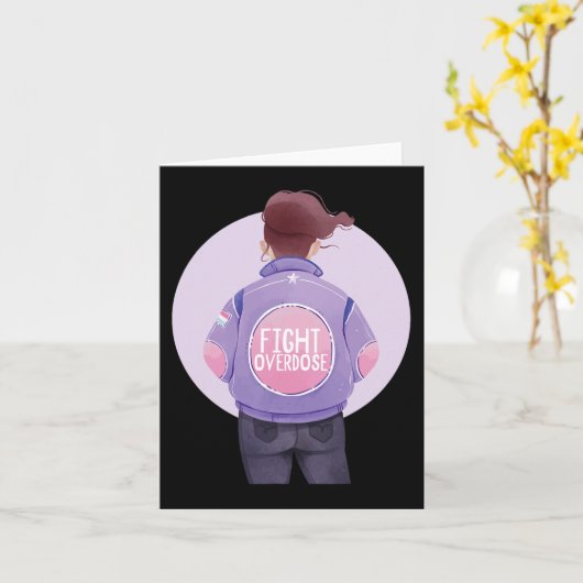 Vrouw vechten overdosis Paarse lint Overdosis Awar Kaart (Gele Bloem)