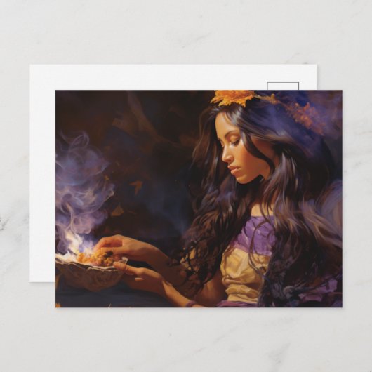 Vrouw verbrandt salie en mediteert briefkaart (Voorkant / Achterkant)