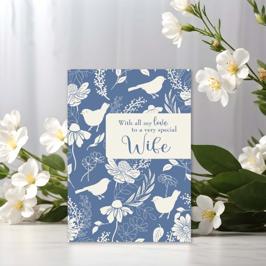 Vrouw Verjaardag Blauwe Vogels en Bloesems Kaart