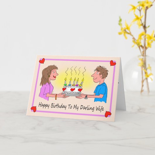 Vrouw Verjaardag Cartoon Karikatuur Paar Kaart (Gele Bloem)