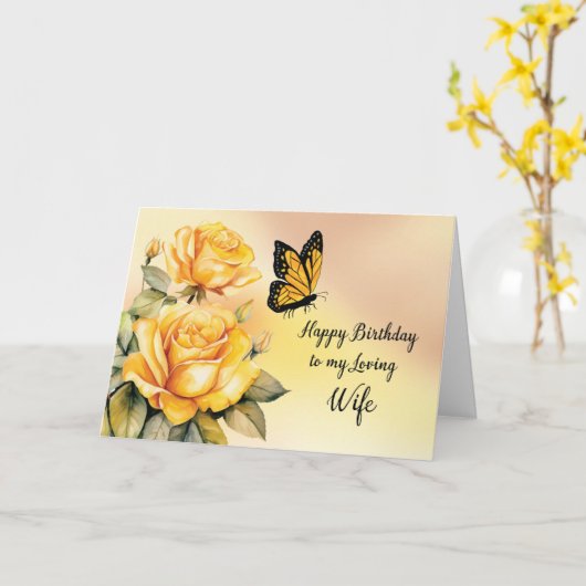 Vrouw Verjaardag Gele Rozen met Monarch Vlinder Kaart (Gele Bloem)