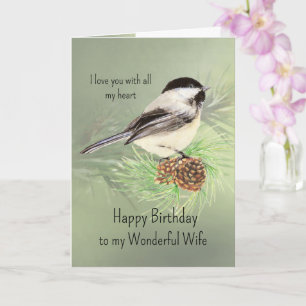 Vrouw Verjaardag Love My Heart Chickadee Bird Kaart