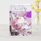 Vrouw Verjaardag Wenskaart met Crème Roze Lelies Kaart (Gele Bloem)