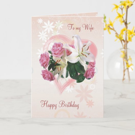 Vrouw Verjaardagskaart Rozen Lelies Hart Kaart (Gele Bloem)