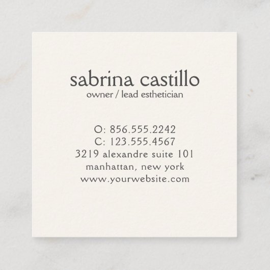 Vrouw verlaat Moon Arch Beauty Wellness Spa Salie Vierkante Visitekaartje (Achterkant)