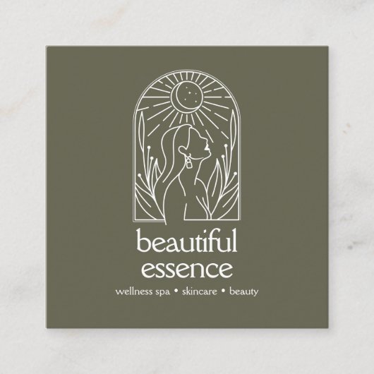 Vrouw verlaat Moon Arch Beauty Wellness Spa Salie Vierkante Visitekaartje (Voorkant)